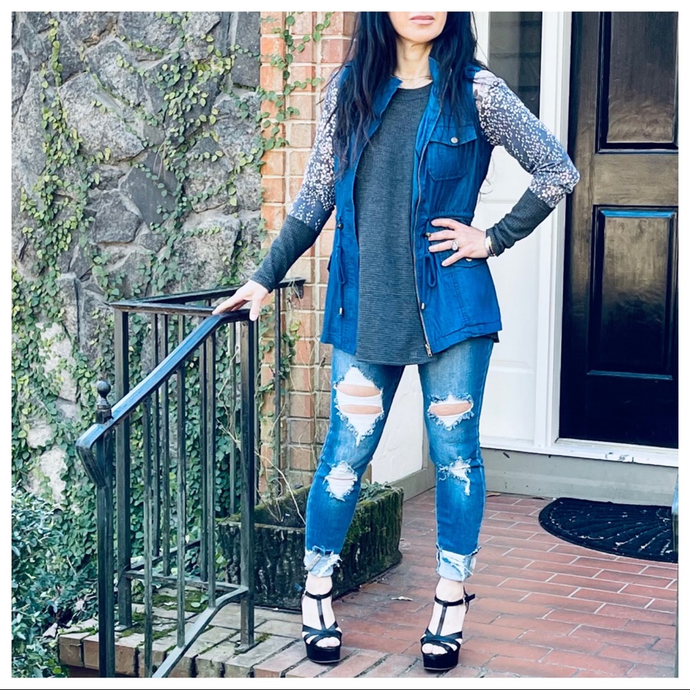 Chic anorak denim hooded vest - Picture 6 of 6